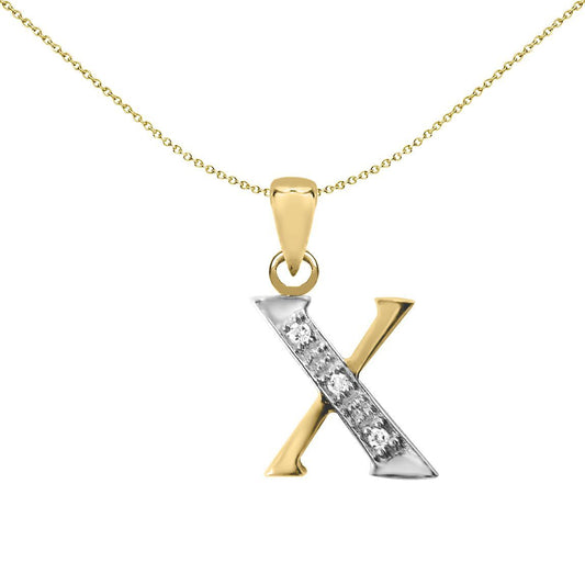 9ct Gold Diamond Identity Initial ID Charm Pendant Letter X - 9P050-X