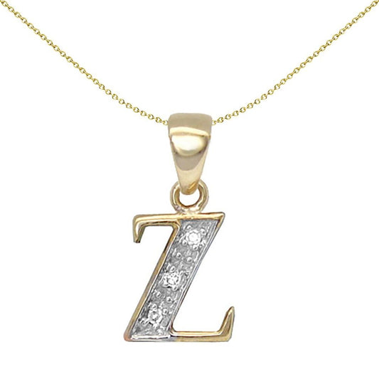 9ct Gold Diamond Identity Initial ID Charm Pendant Letter Z - 9P050-Z