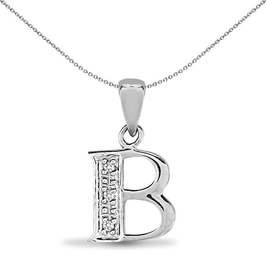 9ct White Gold Diamond Identity Initial ID Charm Pendant Letter B - 9P052-B