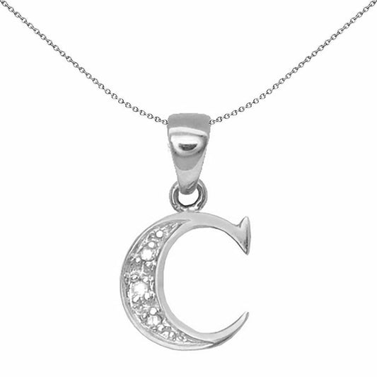9ct White Gold Diamond Identity Initial ID Charm Pendant Letter C - 9P052-C
