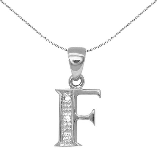 9ct White Gold Diamond Identity Initial ID Charm Pendant Letter F - 9P052-F