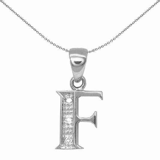 9ct White Gold Diamond Identity Initial ID Charm Pendant Letter F - 9P052-F