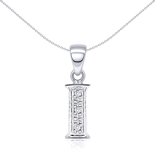 9ct White Gold Diamond Identity Initial ID Charm Pendant Letter I - 9P052-I