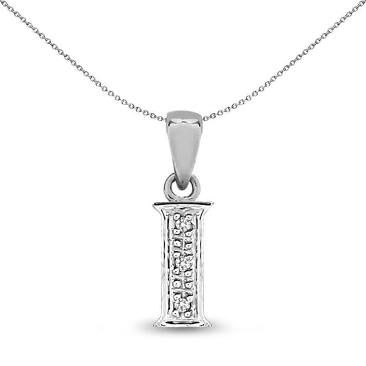 9ct White Gold Diamond Identity Initial ID Charm Pendant Letter I - 9P052-I