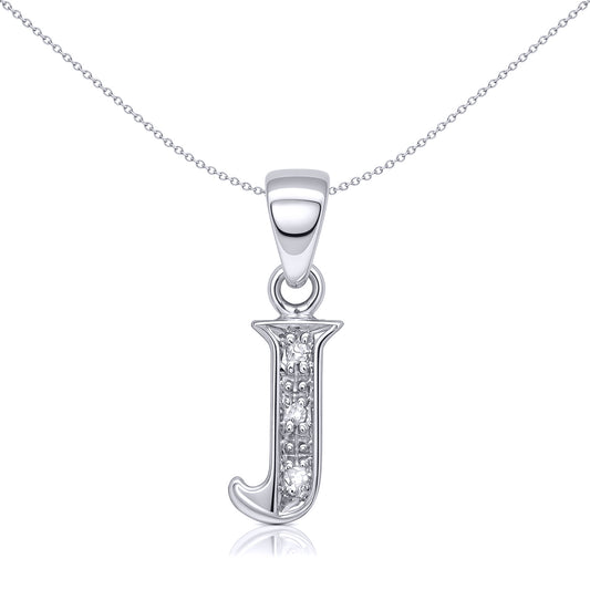 9ct White Gold Diamond Identity Initial ID Charm Pendant Letter J - 9P052-J