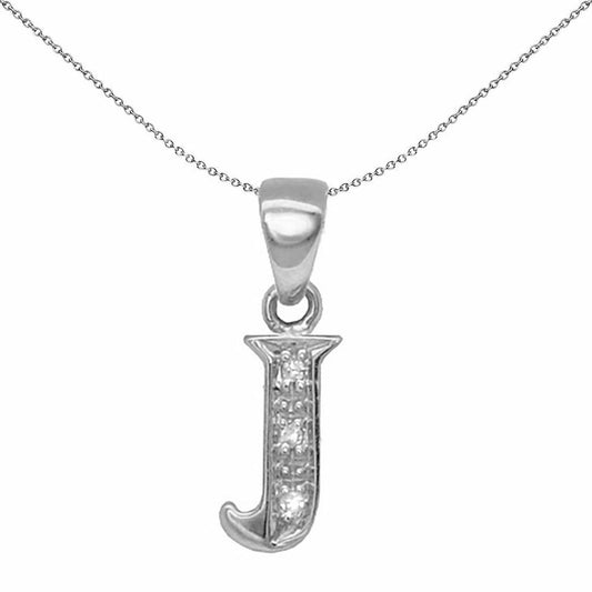 9ct White Gold Diamond Identity Initial ID Charm Pendant Letter J - 9P052-J