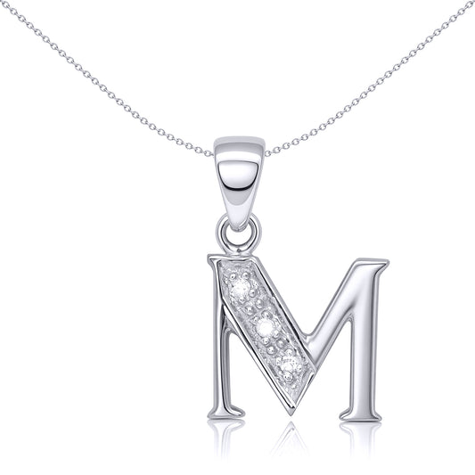 9ct White Gold Diamond Identity Initial ID Charm Pendant Letter M - 9P052-M