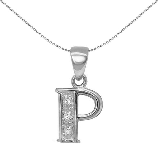 9ct White Gold Diamond Identity Initial ID Charm Pendant Letter P - 9P052-P