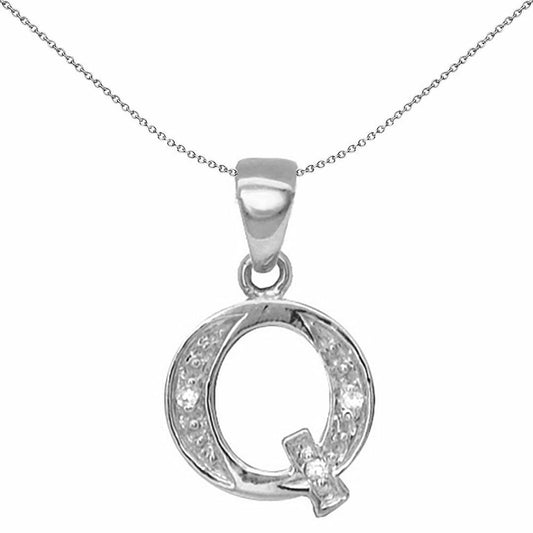 9ct White Gold Diamond Identity Initial ID Charm Pendant Letter Q - 9P052-Q