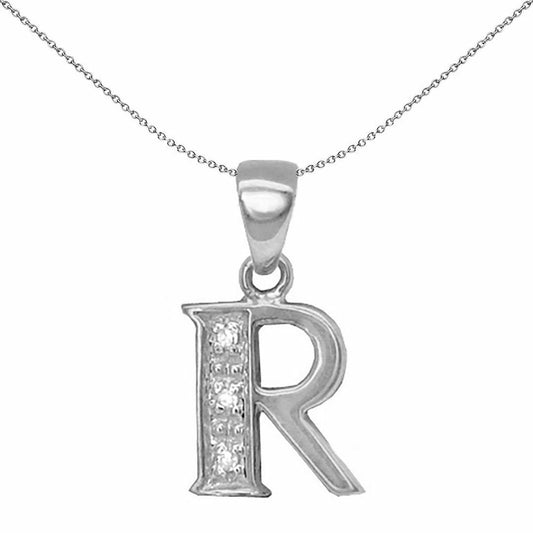 9ct White Gold Diamond Identity Initial ID Charm Pendant Letter R - 9P052-R