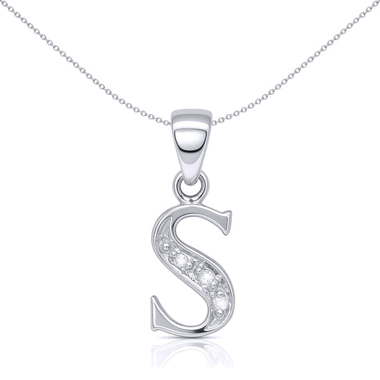 9ct White Gold Diamond Identity Initial ID Charm Pendant Letter S - 9P052-S
