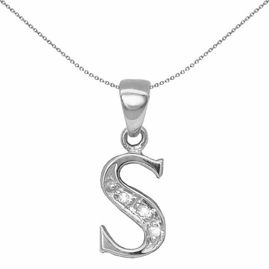9ct White Gold Diamond Identity Initial ID Charm Pendant Letter S - 9P052-S