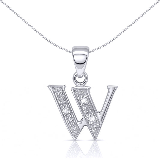9ct White Gold Diamond Identity Initial ID Charm Pendant Letter W - 9P052-W