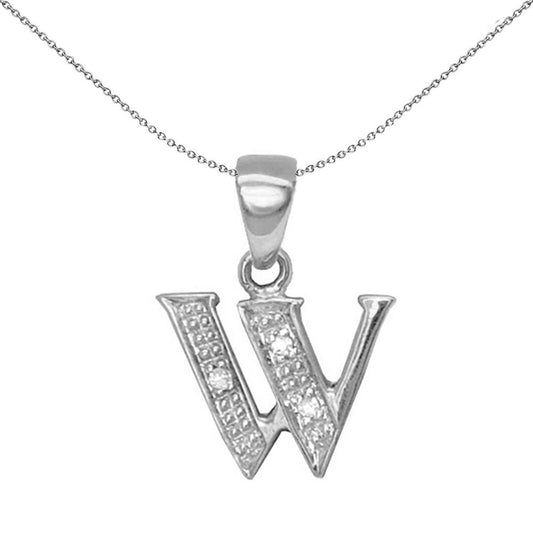 9ct White Gold Diamond Identity Initial ID Charm Pendant Letter W - 9P052-W