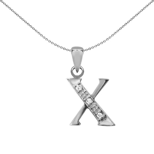 9ct White Gold Diamond Identity Initial ID Charm Pendant Letter X - 9P052-X