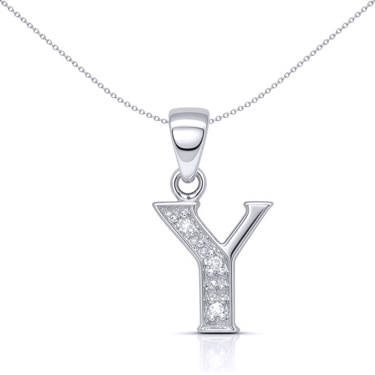 9ct White Gold Diamond Identity Initial ID Charm Pendant Letter Y - 9P052-Y