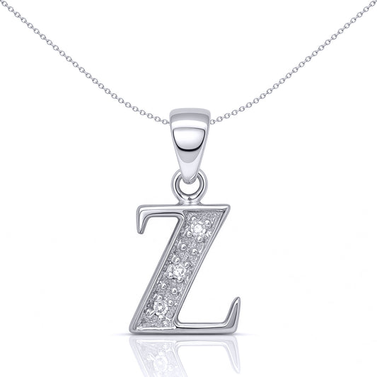 9ct White Gold Diamond Identity Initial ID Charm Pendant Letter Z - 9P052-Z