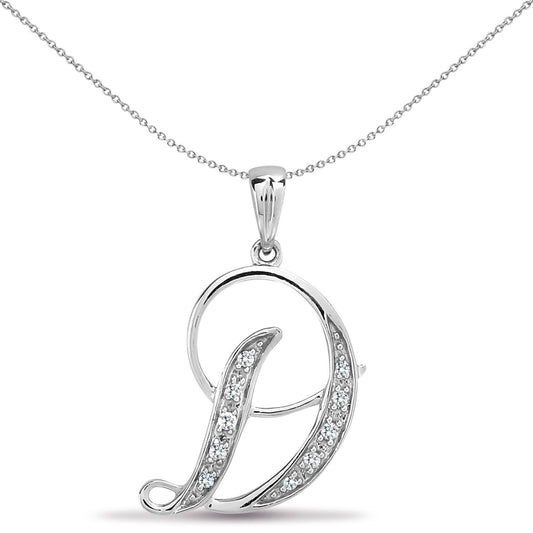 9ct White Gold Diamond Script Initial ID Charm Pendant Letter D - 9P060-D