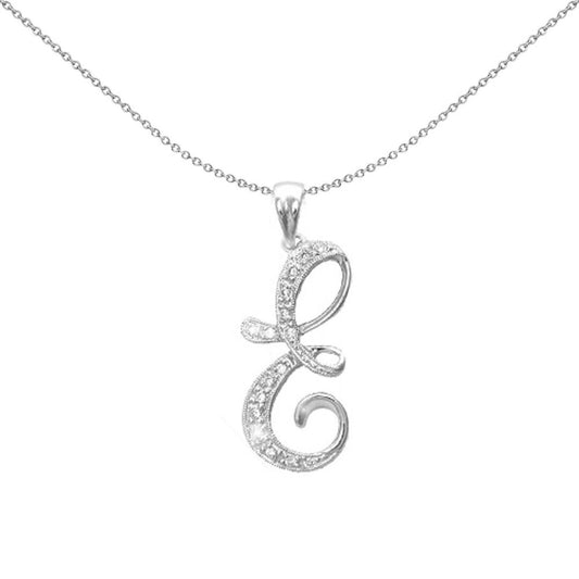 9ct White Gold Diamond Script Initial ID Charm Pendant Letter E - 9P060-E