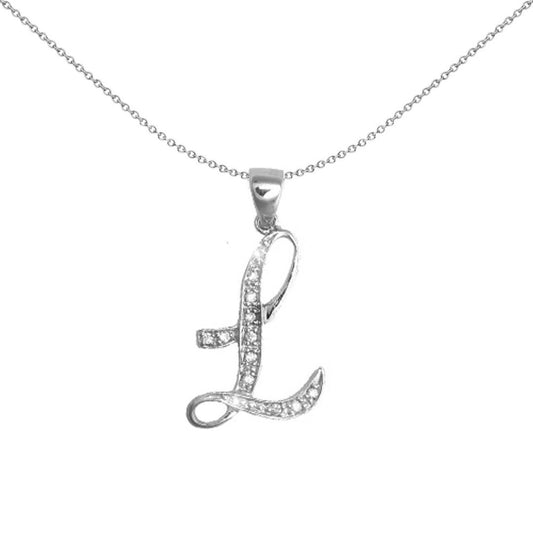 9ct White Gold Diamond Script Initial ID Charm Pendant Letter L - 9P060-L