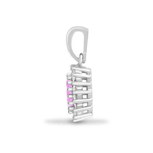 9ct White Gold Diamond Pink Sapphire Royal Cluster Pendant - 9P066