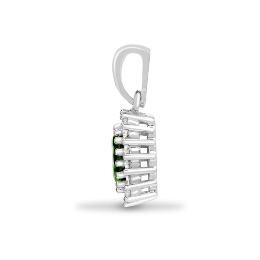 9ct White Gold Diamond Green Emerald Royal Cluster Pendant - 9P068