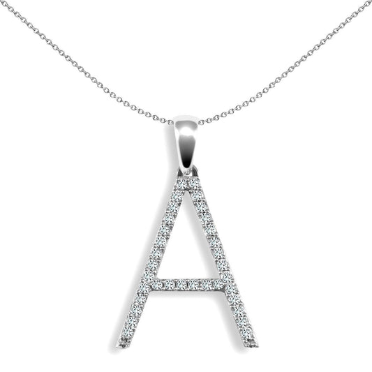 9ct White Gold Diamond Block Initial ID Charm Pendant Letter A - 9P105-A