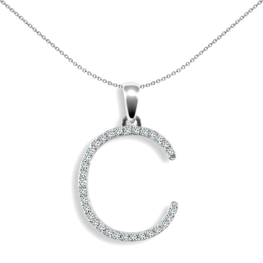 9ct White Gold Diamond Block Initial ID Charm Pendant Letter C - 9P105-C