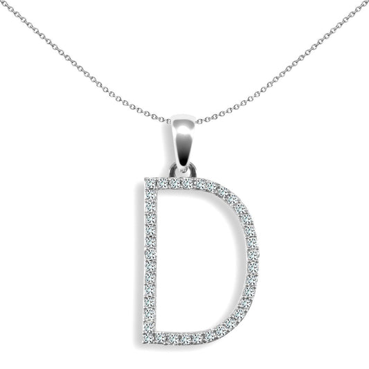 9ct White Gold Diamond Block Initial ID Charm Pendant Letter D - 9P105-D