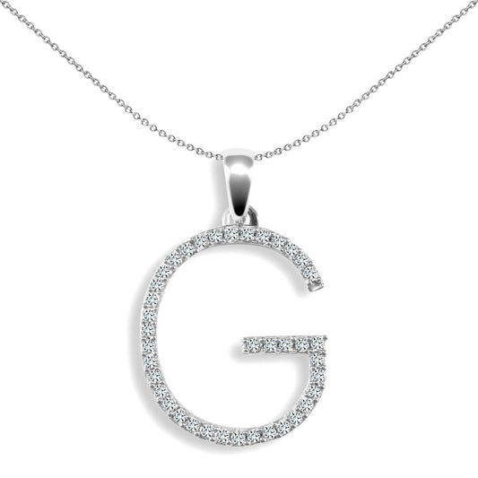 9ct White Gold Diamond Block Initial ID Charm Pendant Letter G - 9P105-G