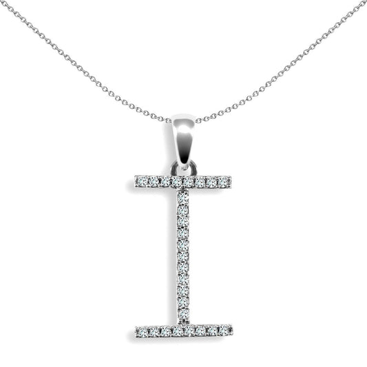 9ct White Gold Diamond Block Initial ID Charm Pendant Letter I - 9P105-I