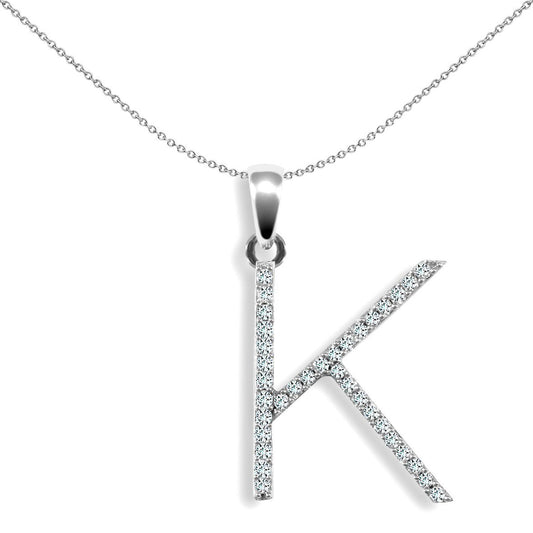 9ct White Gold Diamond Block Initial ID Charm Pendant Letter K - 9P105-K