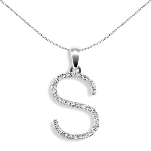 9ct White Gold Diamond Block Initial ID Charm Pendant Letter S - 9P105-S