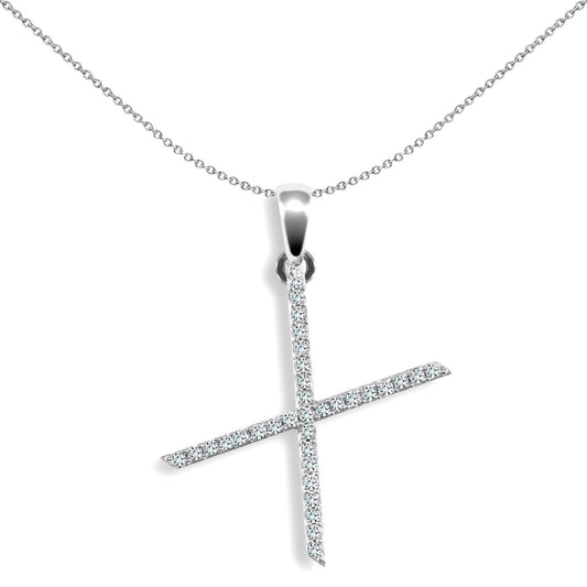 9ct White Gold Diamond Block Initial ID Charm Pendant Letter X - 9P105-X
