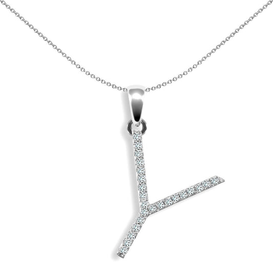 9ct White Gold Diamond Block Initial ID Charm Pendant Letter Y - 9P105-Y