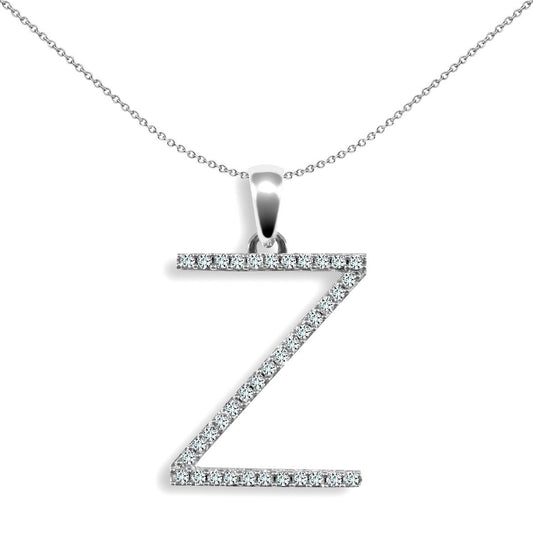 9ct White Gold Diamond Block Initial ID Charm Pendant Letter Z - 9P105-Z