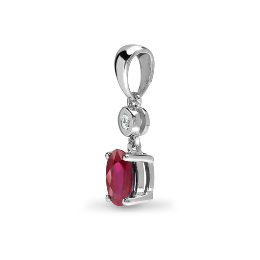 9ct White Gold Diamond Red Ruby Donut Solitaire Drop Pendant - 9P142