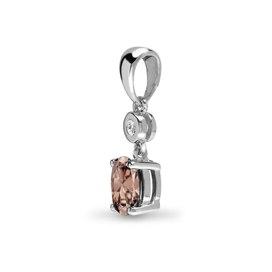 9ct White Gold Diamond Peach Morganite Donut Solitaire Pendant - 9P144