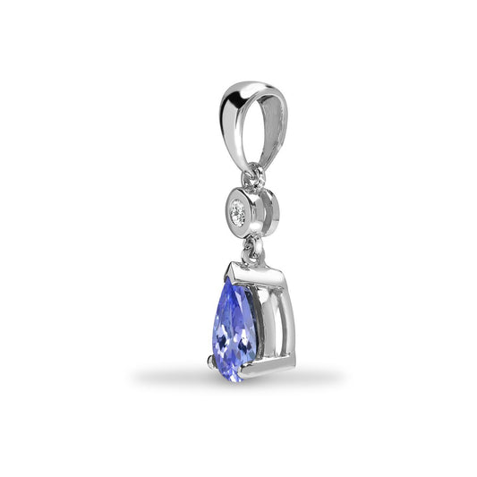 9ct White Gold Diamond Tanzanite Happy Tear Solitaire Pendant - 9P150