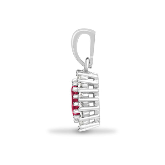 9ct White Gold Diamond Red Ruby Royal Cluster Pendant - 9P162