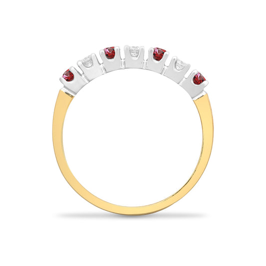9ct 2 Colour Gold Diamond Ruby 7 Stone Royal Eternity Ring 3mm - 9R021