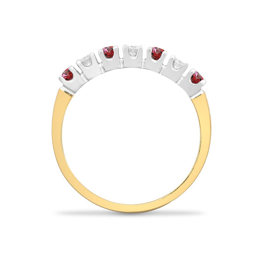 9ct 2 Colour Gold Diamond Ruby 7 Stone Royal Eternity Ring 3mm - 9R021