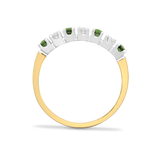 9ct 2 Colour Gold Diamond Emerald 7 Stone Royal Eternity Ring 3mm - 9R227