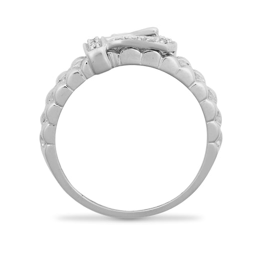 Mens 9ct White Gold 0.15ct Diamond Belt Buckle Ring 11mm - 9R252