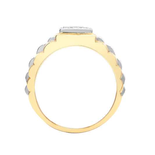 Mens 9ct Gold 0.15ct Diamond 9 Stone Cluster Signet Ring 10mm - 9R384