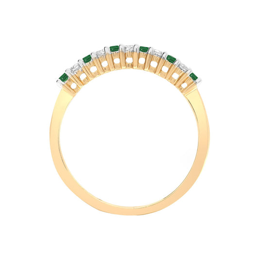 9ct Gold Diamond Green Emerald 11 Stone Royal Eternity Ring 2mm - 9R385