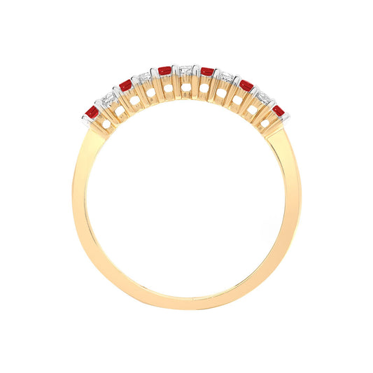 9ct Gold Diamond Red Ruby 11 Stone Royal Eternity Ring 2mm - 9R386
