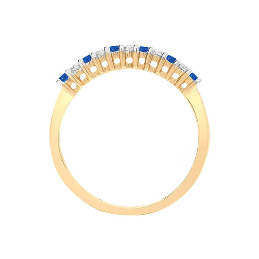 9ct Gold Diamond Blue Sapphire 11 Stone Royal Eternity Ring 2mm - 9R387