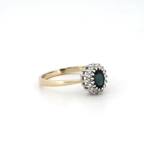 9ct Gold Diamond Blue Sapphire Classic Royal Cluster Ring 9mm - 9R401