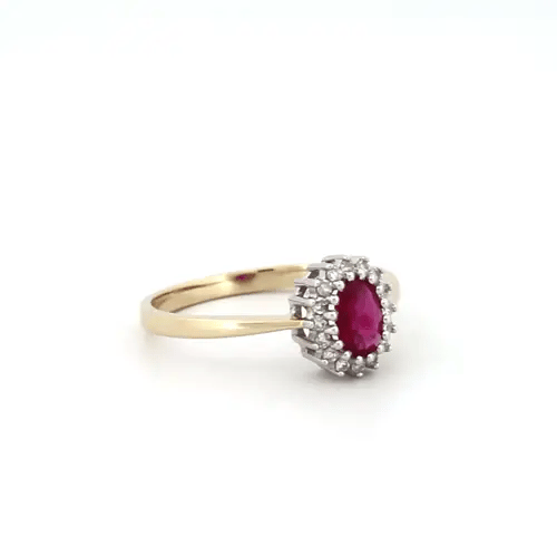 9ct Gold Diamond Red Ruby Classic Royal Cluster Ring 9mm - 9R405